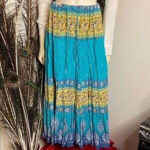 Vintage White Stag Vibrant Blue and Yellow Maxi Skirt adjustable waist